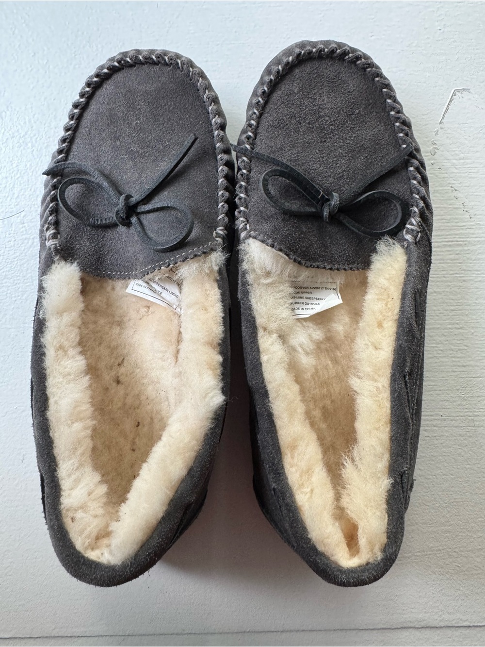 Abeo Gray Suede Moccasin with Cream Shearling Lining